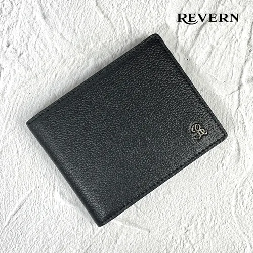 REVERN 슬림 반지갑 검정 — 천연 소가죽 정면