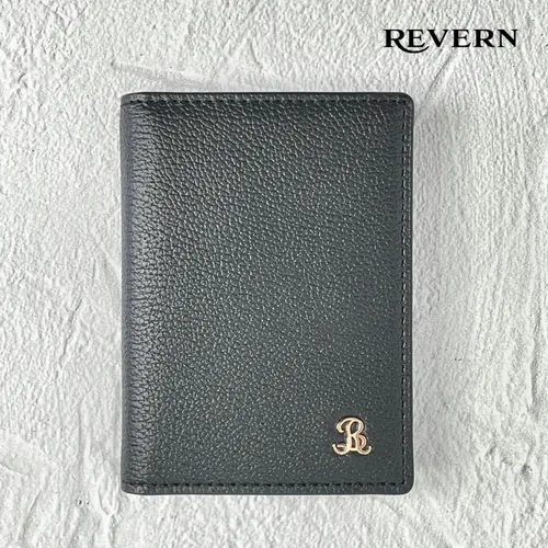 REVERN 카드 · 명함지갑 검정 — 천연 소가죽 정면