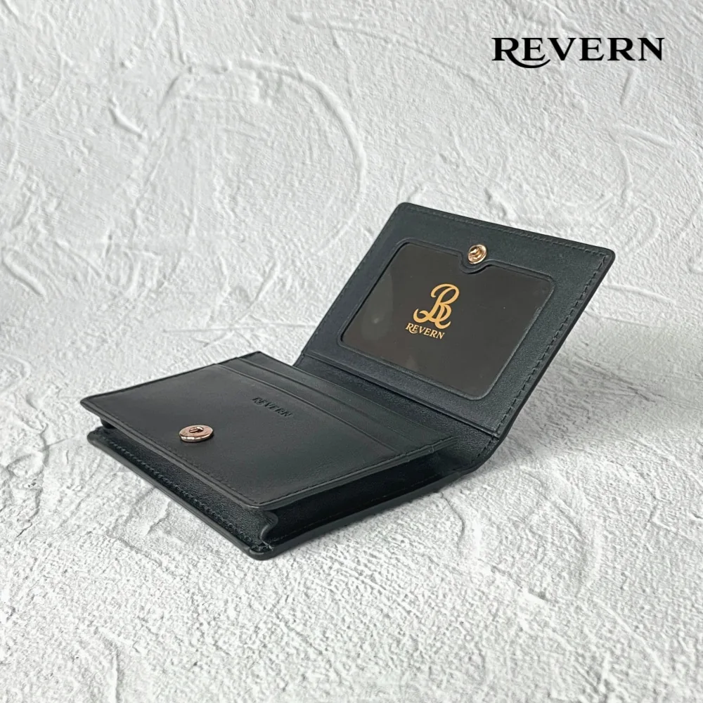 REVERN 카드·명함지갑 검정 내부 — 로고 불박과 카드 수납